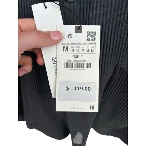 Zara Black Ribbed Oversized Button Front Blazer, Size Medium - Picture 9 of 11